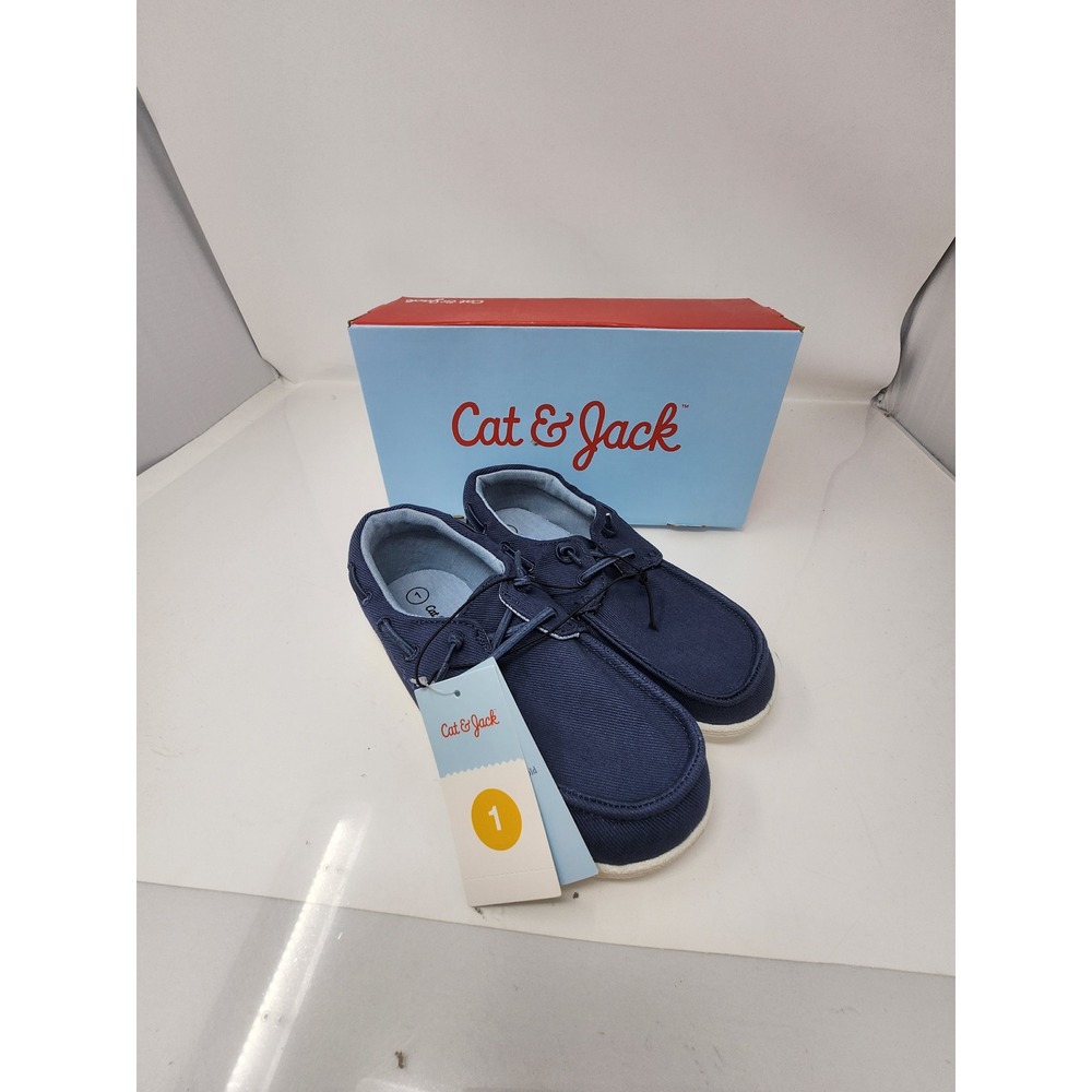 Cat & Jack Boys Boyd Boat Shoes Blue Canvas Casual Size 1